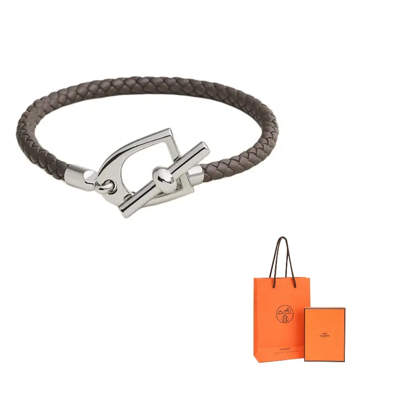 

HERMES Браслет из телячьей кожи мужской оловянно-серый