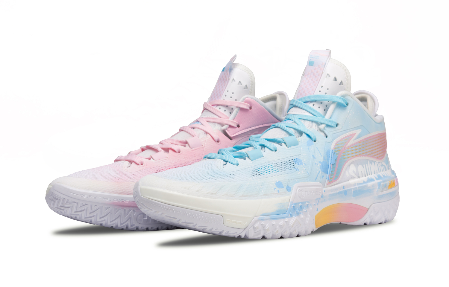 

LINING Амортизирующие баскетбольные кроссовки Mid top с устойчивостью к истиранию для мужчин, синий и розовый Mismatched