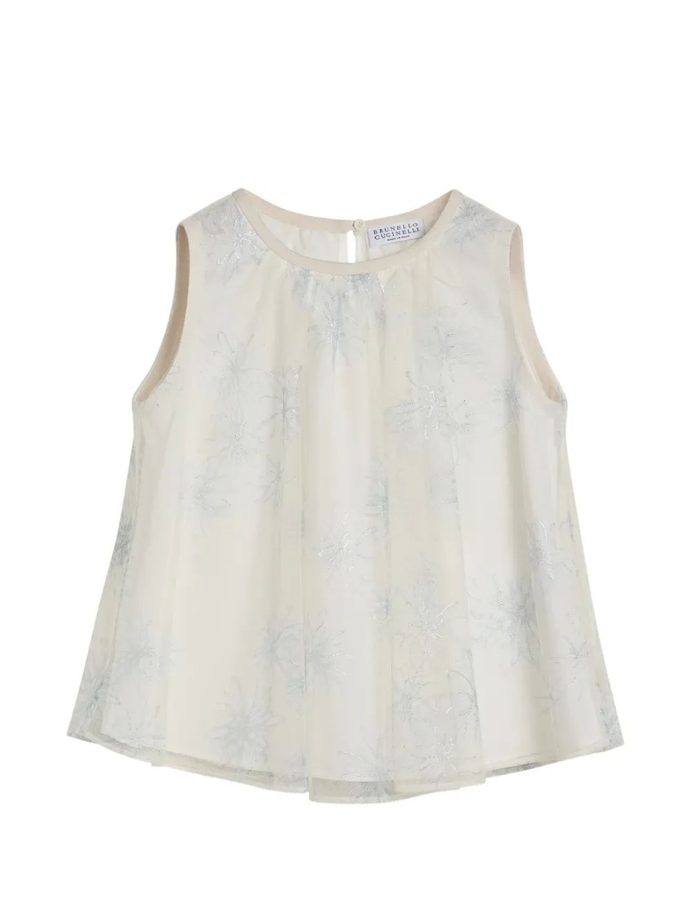 Блестящий топ из тюля с принтом в ромашки Brunello Cucinelli Kids, бежевый