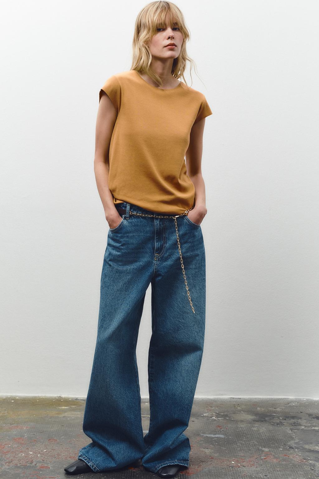 

Хлопчатобумажная футболка с коротким рукавом ZARA, цвет Ochre