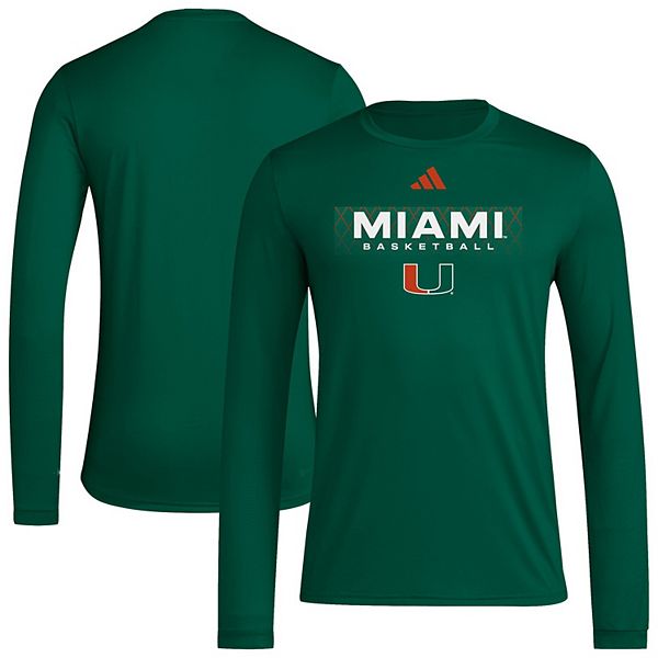 

Мужская зеленая майка miami hurricanes locker on-court in the fade aeroready с длинным рукавом Adidas