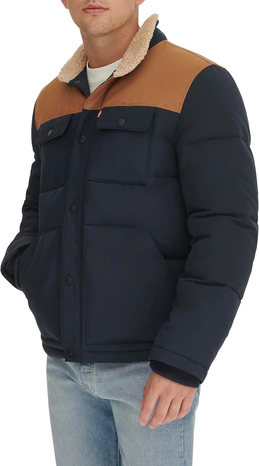 Мужская стеганая куртка Levi's Woodsman с воротником Sherpa (стандартные размеры, а также размеры для больших и высоких), Navy/Worker Brown — фото 2