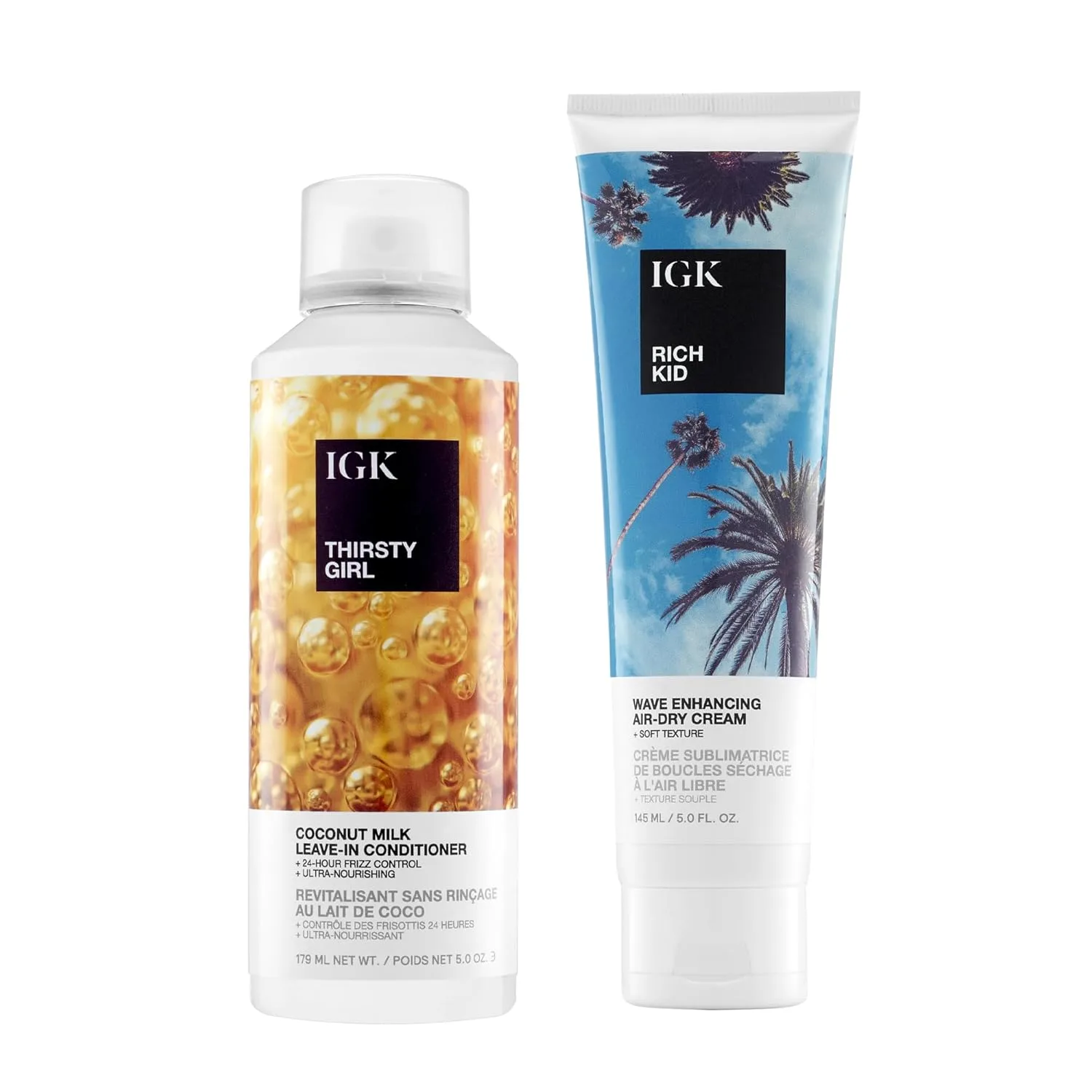 IGK Thirsty Girl Hydrating Hair Treatment + Rich Kid Hair Wave Enhancing Gel-Cream - увлажняющий и стайлинговый дуэт для мягкости, контроля над пушистостью и текстуры, Vegan & Cruelty-Free