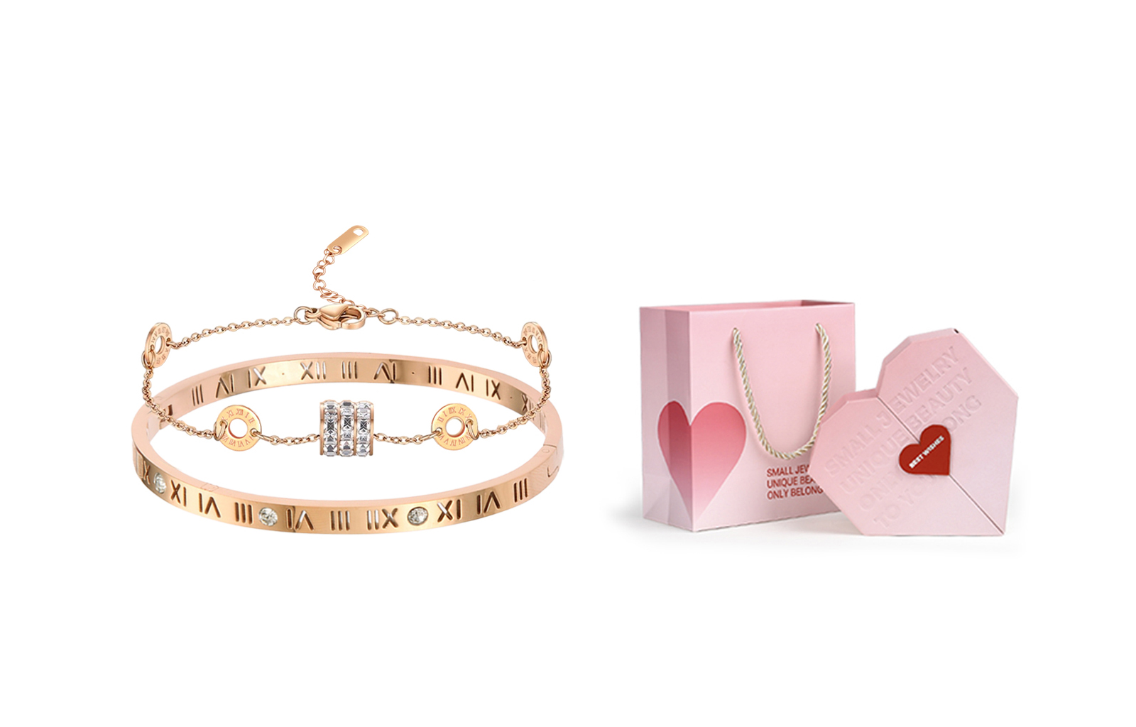 

Титановый стальной браслет для женщин MISS TOOYA, Roman Numeral Bangle & Small Round Pendant Bracelet+Valentine'S Day Box