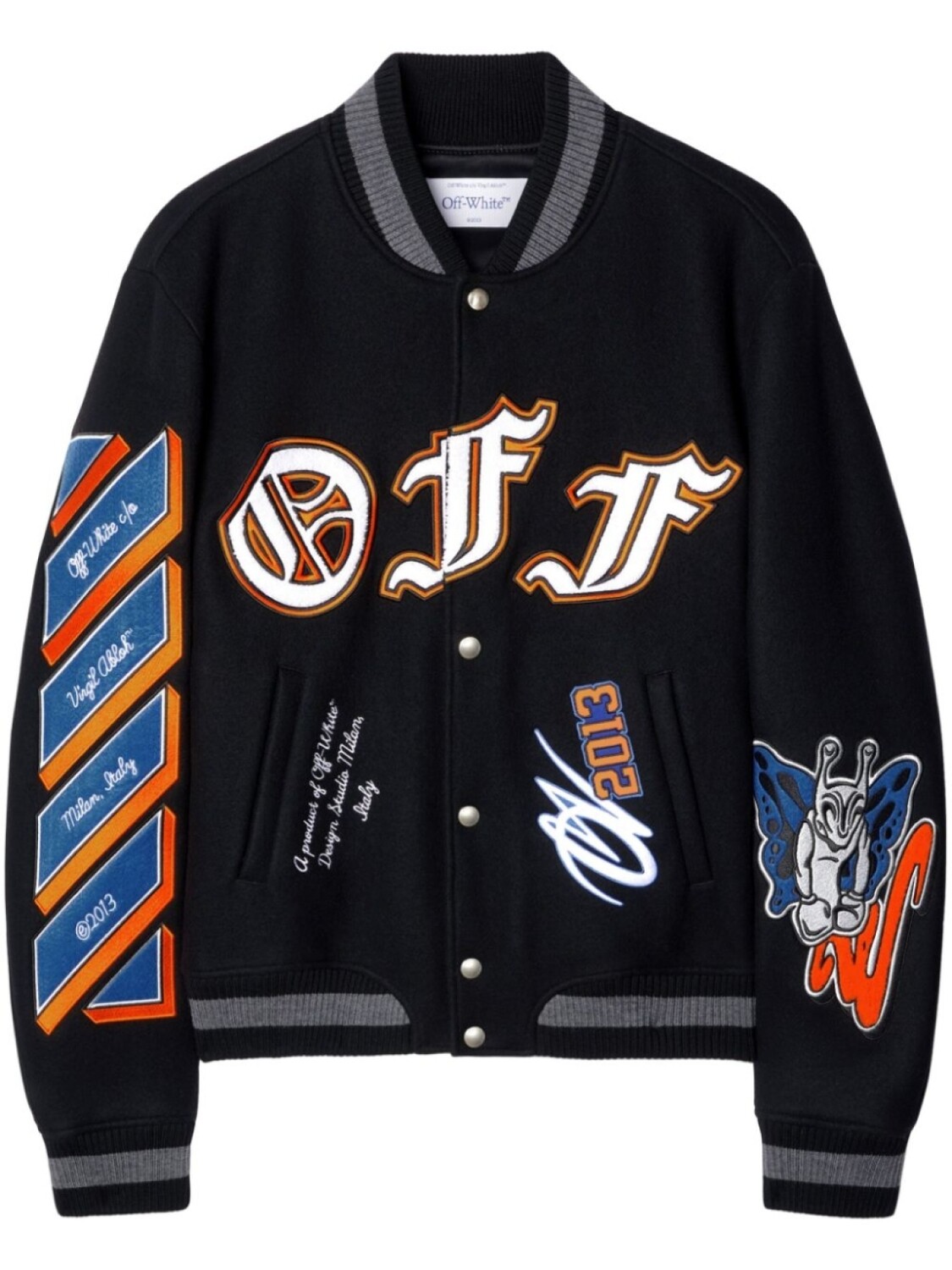 

Off-White куртка-бомбер из синели с логотипом, черный