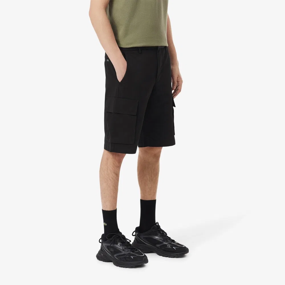 Мужские хлопково-льняные шорты-карго чёрные от Lacoste — фото 2