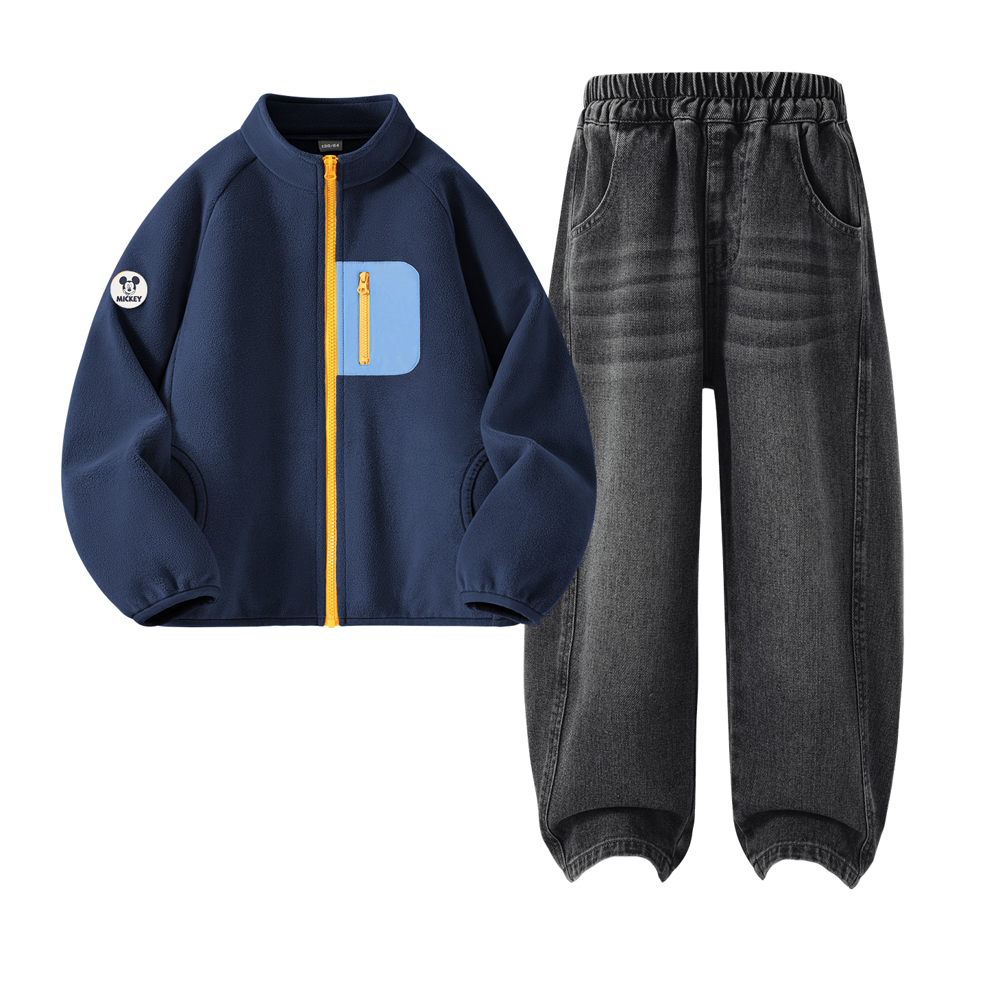 

Детская повседневная спортивная одежда Disney, Didi Zhong Round Hook-And-Loop K Night Blue+Solid Color Black