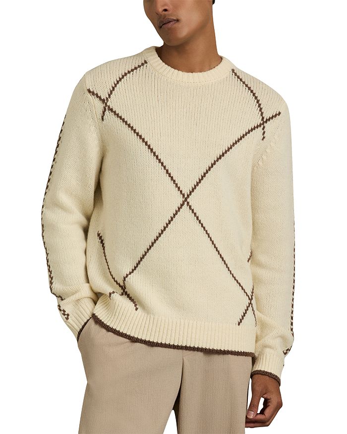 

Шерстяной и нейлоновый свитер Parvey Argyle Tipped Regular Fit REISS, слоновая кость/кремовый