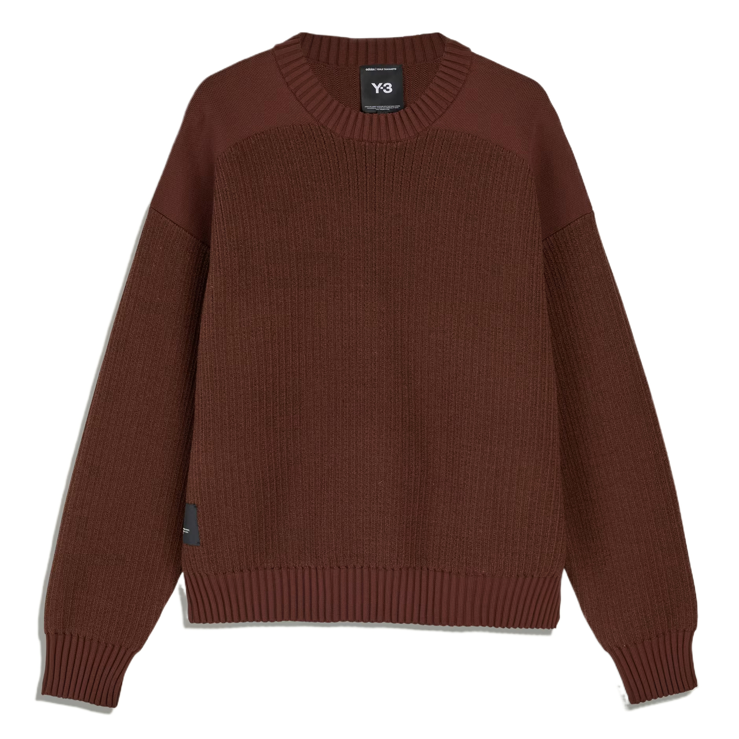

Y 3 ребристая вязка свитер с круглым вырезом Y-3, коричневый