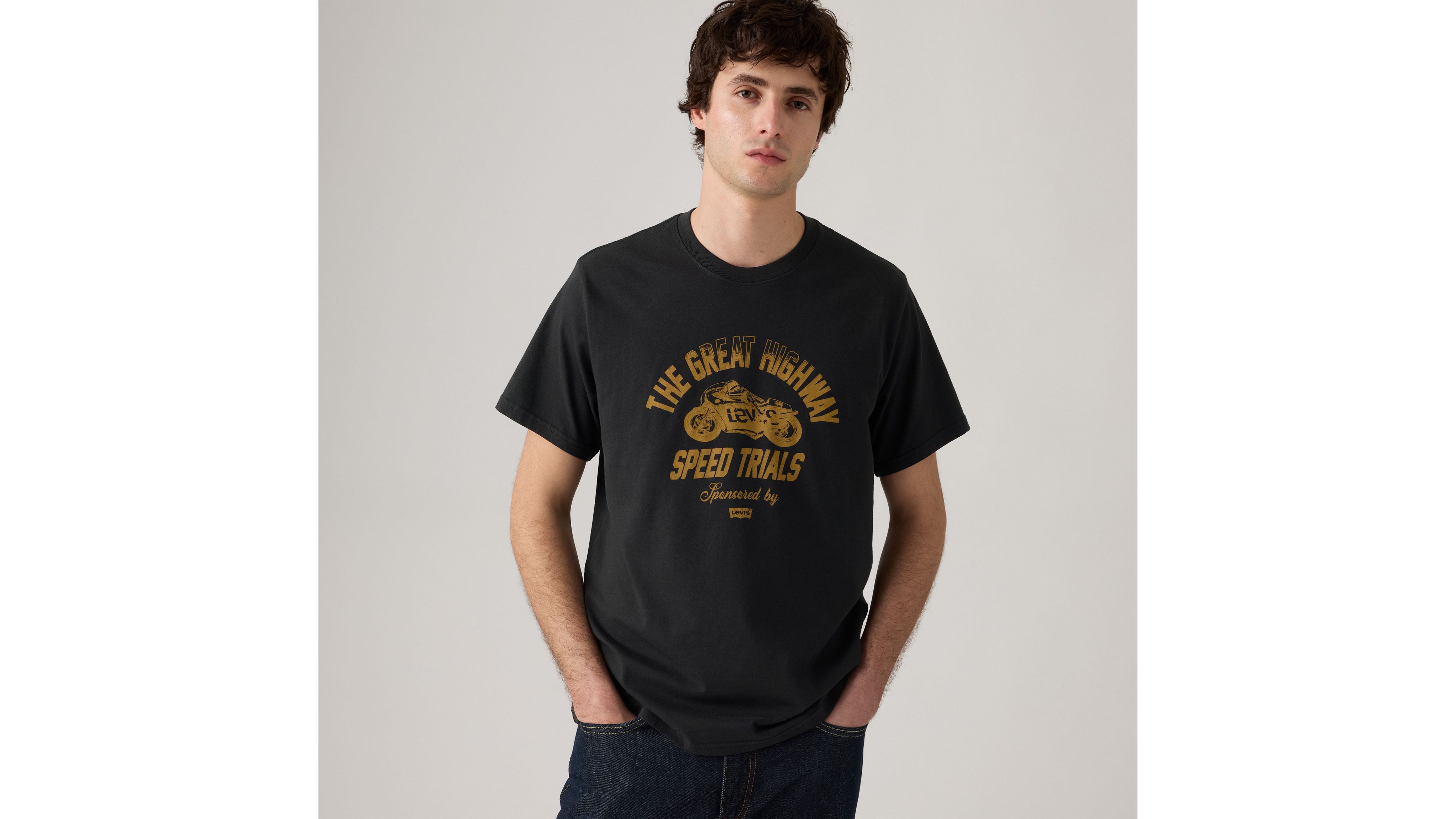 

Футболка свободного кроя с короткими рукавами и принтом Levi's, Highway Speed Trails Mineral Black - Black