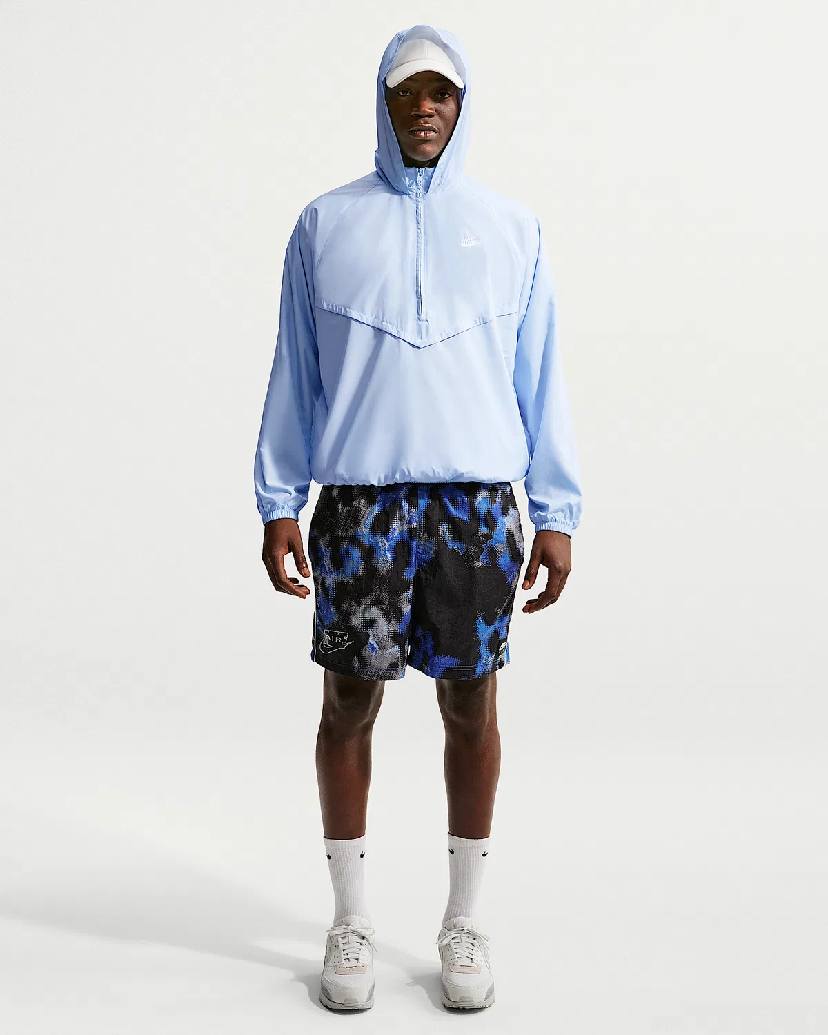 Мужская легкая куртка-полузастежка Nike Windrunner, Hydrogen Blue/White — фото 4