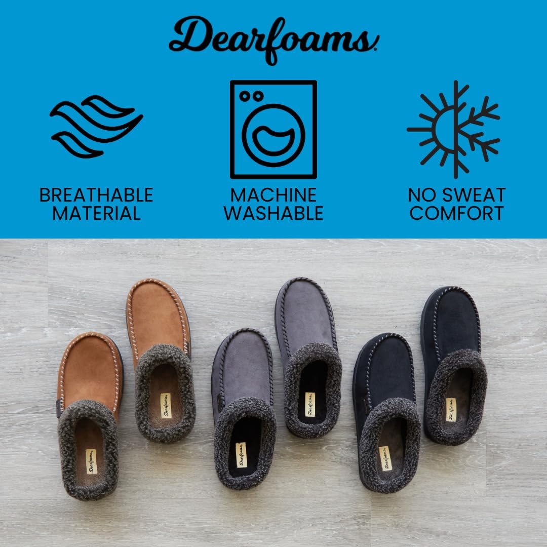 Мужские тапочки Dearfoams Brendan для дома и улицы с дышащей стелькой из пены с эффектом памяти и широкой посадкой, Coffee — фото 4