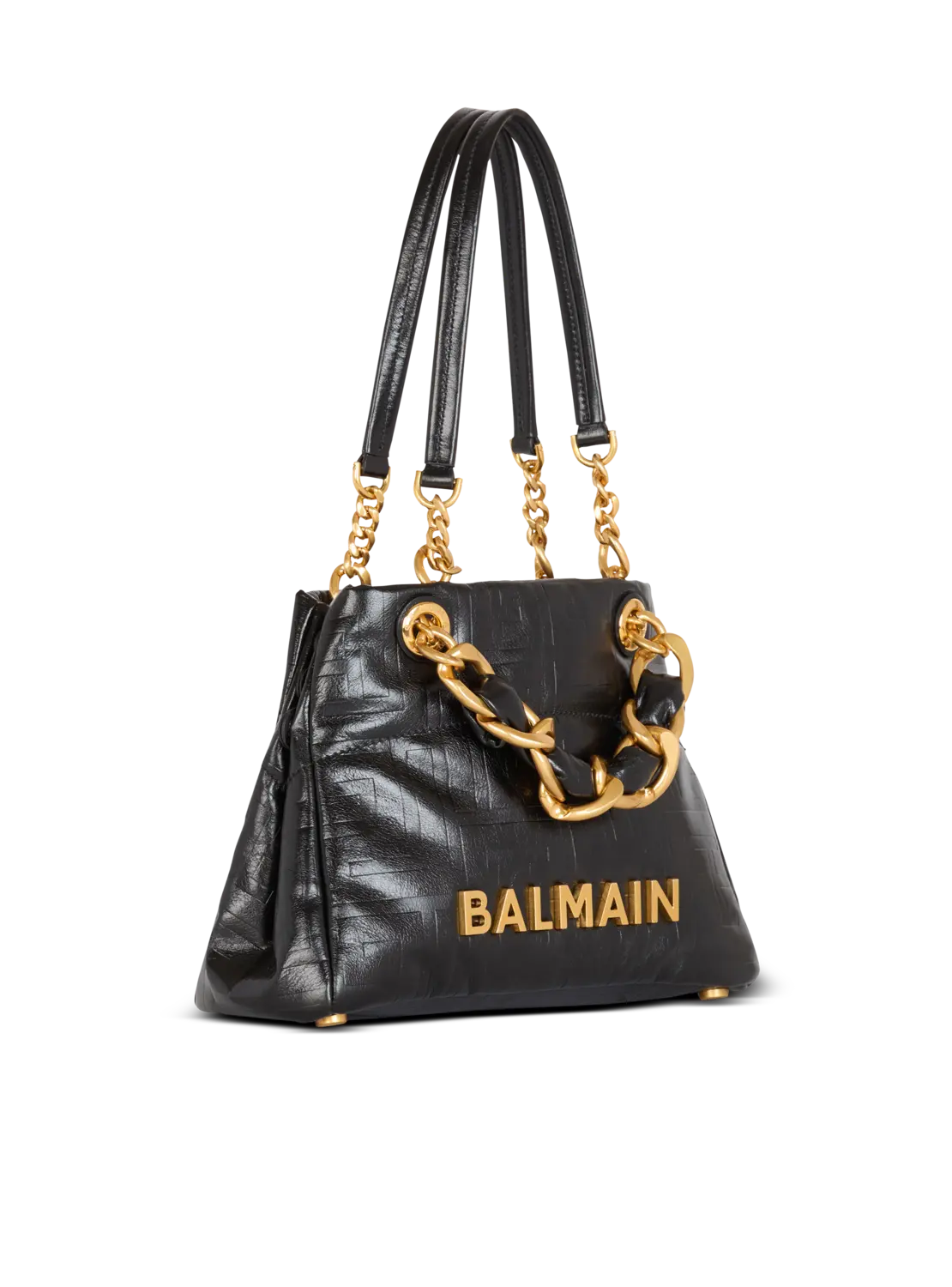Маленькая мягкая сумка-тоут 1945 из потрескавшейся телячьей кожи Balmain, черный — фото 3
