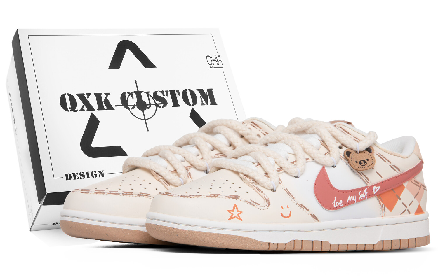 

Кроссовки Nike Dunk Skateboarding Shoes Women's Low-top White/orange/brown/beige, бежевый