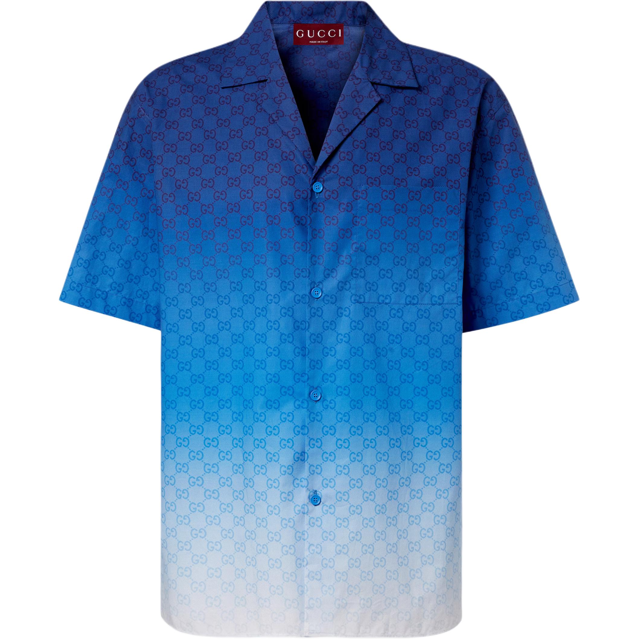 

Принтованная поплиновая боулинг рубашка GUCCI, синий