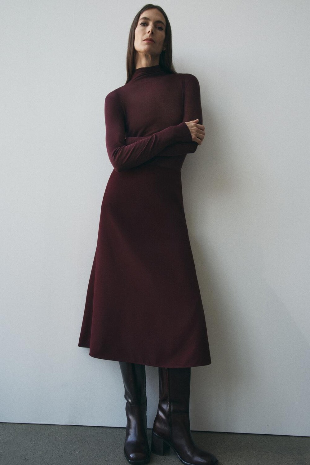 

Юбка миди godet коллекция zw ZARA, бордовый
