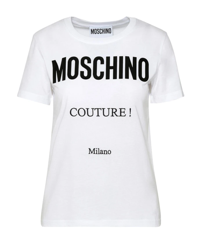

Хлопковая футболка с круглым вырезом и вышитым логотипом. Moschino, белый