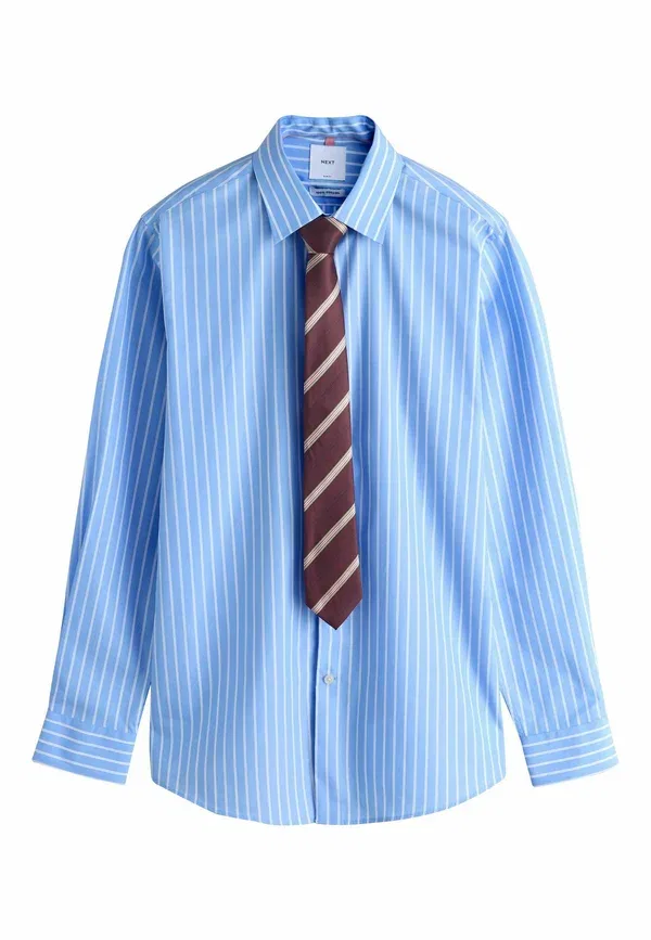 Комплект рубашка и галстук Regular fit, Next, blue stripe, цвет синяя полоска бордово-красный