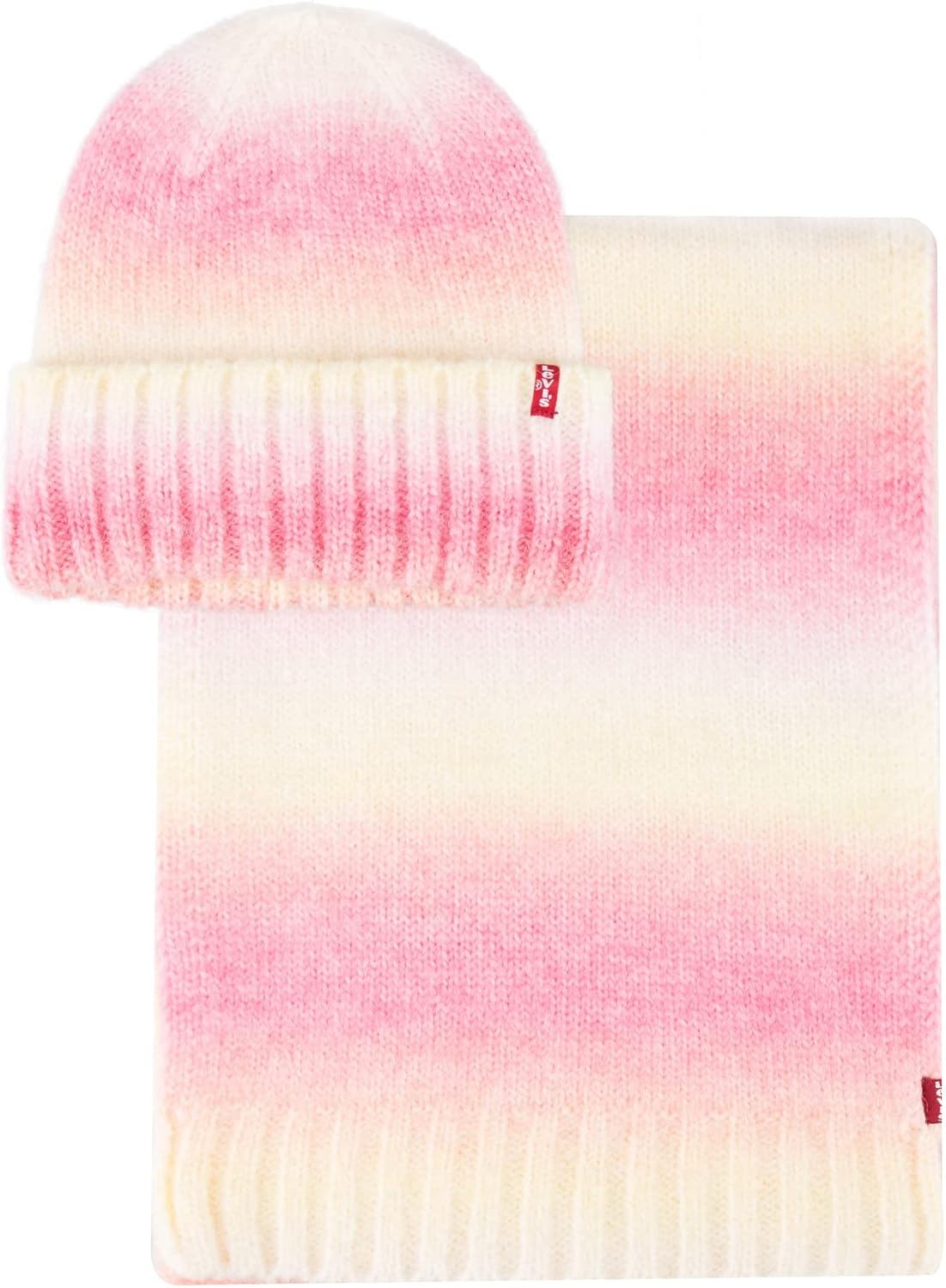 

Женский комплект шапки и шарфа Levi's с манжетами и эффектом омбре, Pink Ombre