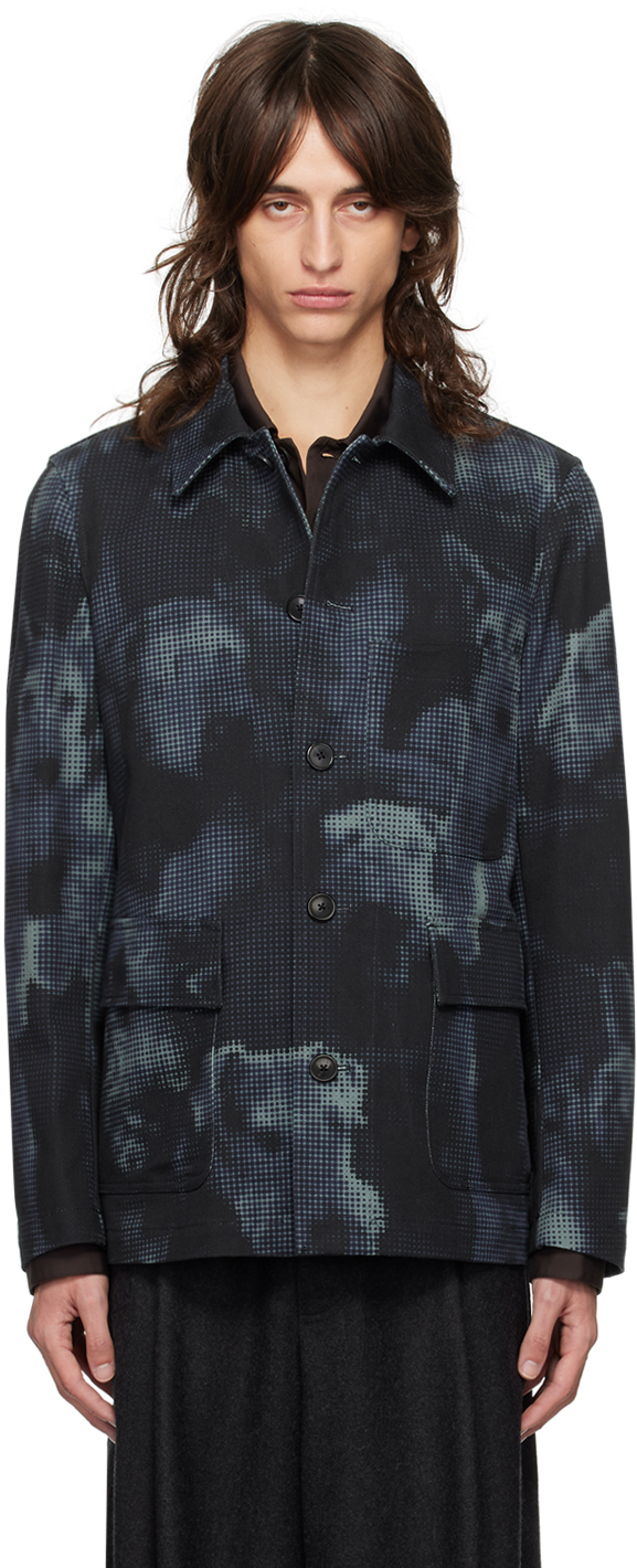 

Синяя принтованная куртка Dries Van Noten