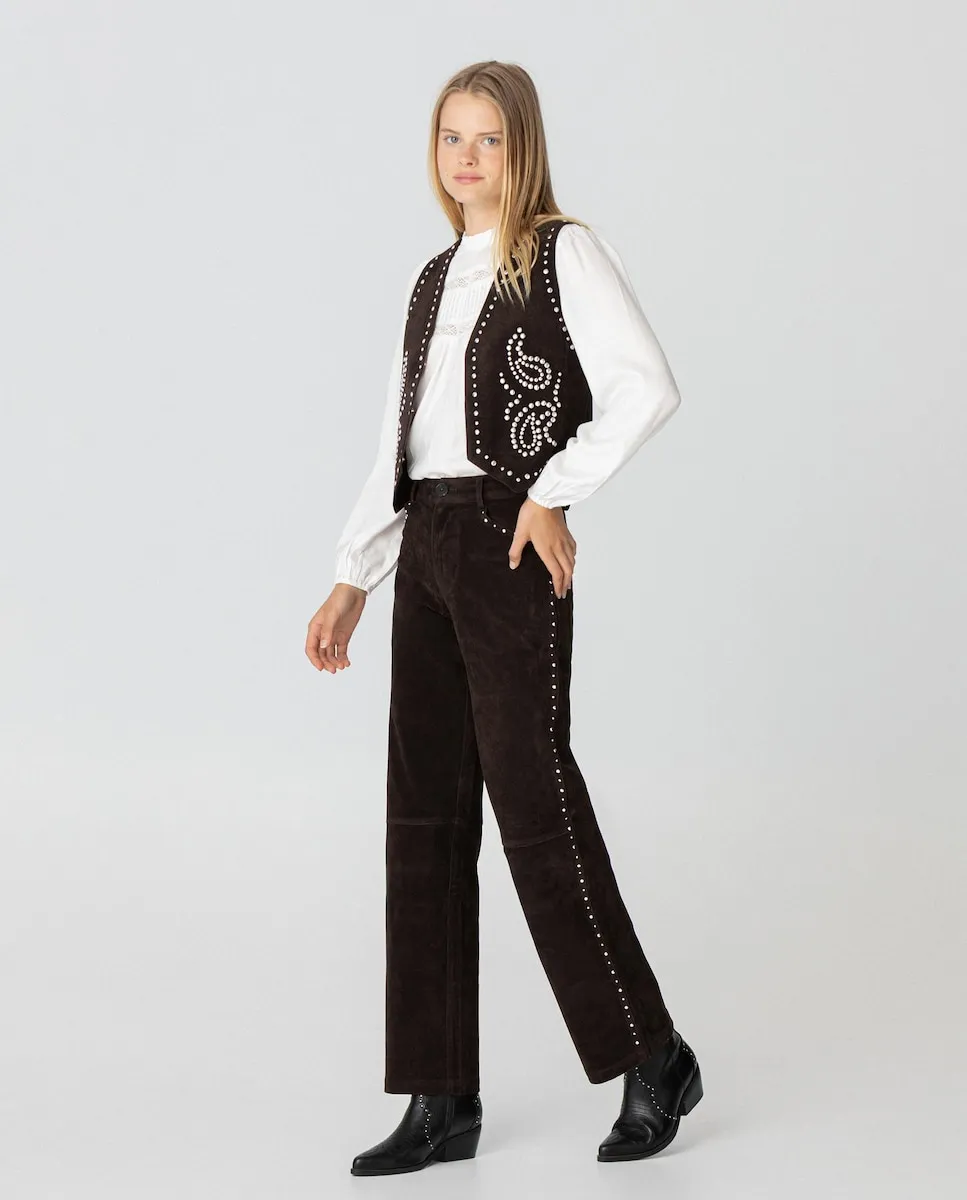 

Женские брюки под замшу с заклепками Noon, коричневый