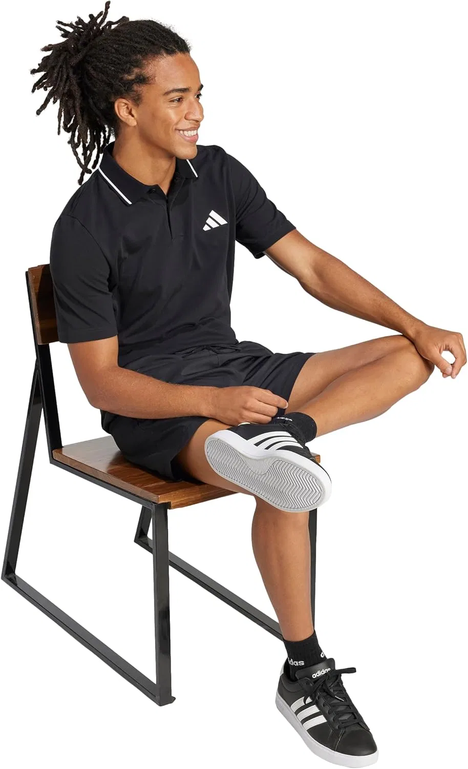 Мужское поло adidas Essentials с логотипом, черное/белое — фото 2