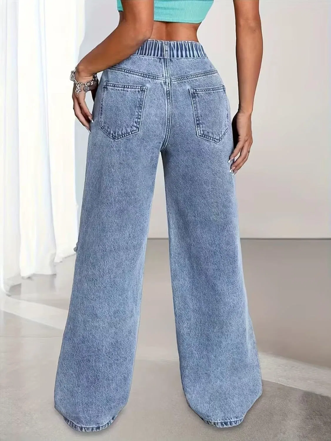 Джинсы streetwear wide leg, синий — фото 3