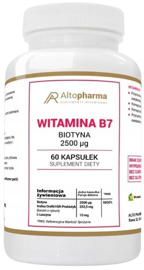 

AltoPharma, Витамин B7, 2500 мкг, биотин (H), 60 капсул. Inna marka