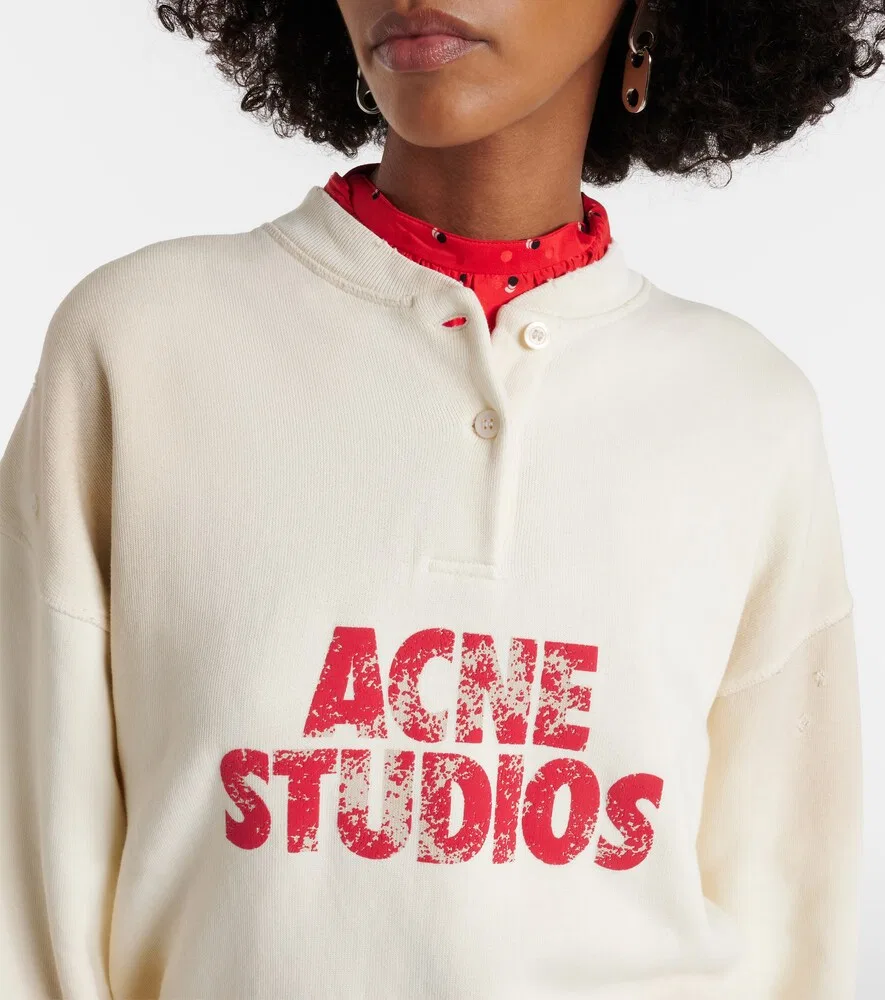 Толстовка из хлопкового трикотажа с логотипом Acne Studios, белый — фото 4