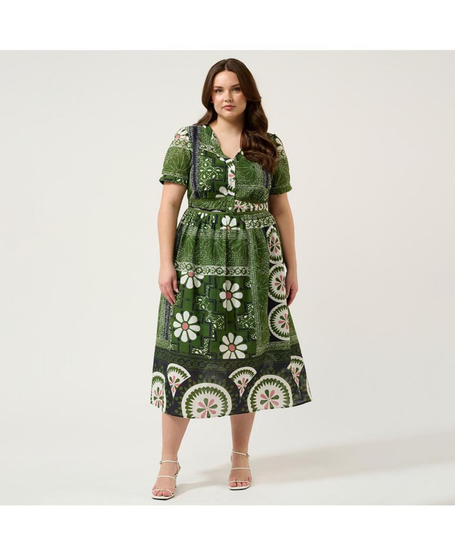 

Платье большого размера с воздушным принтом в виде плитки ESTELLE, Green tile