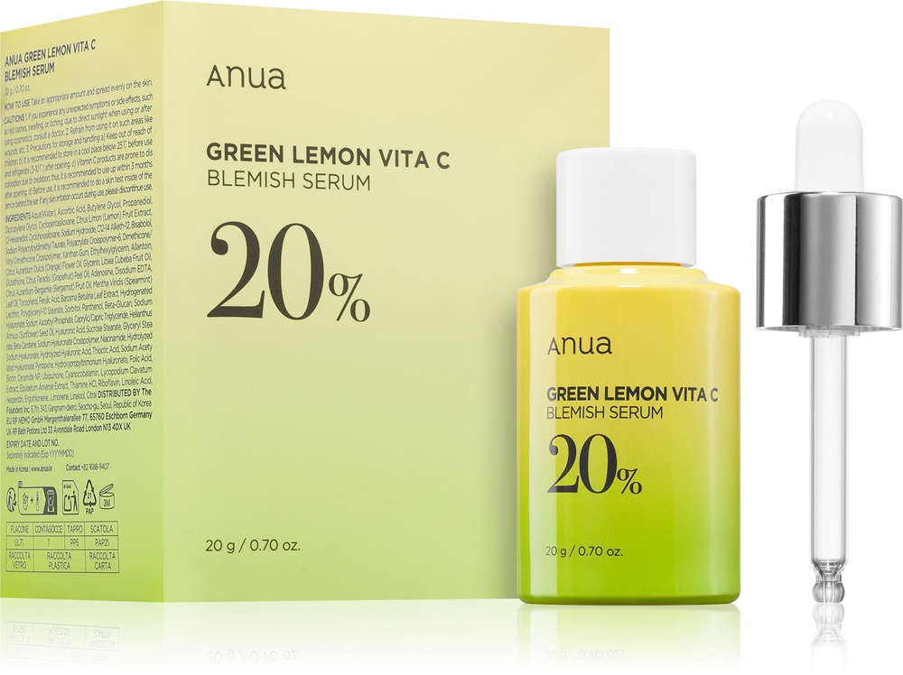 

Сыворотка для лица Green Lemon Vita C Blemish Serum с витамином С для коррекции пигментных пятен Anua, 20 гр