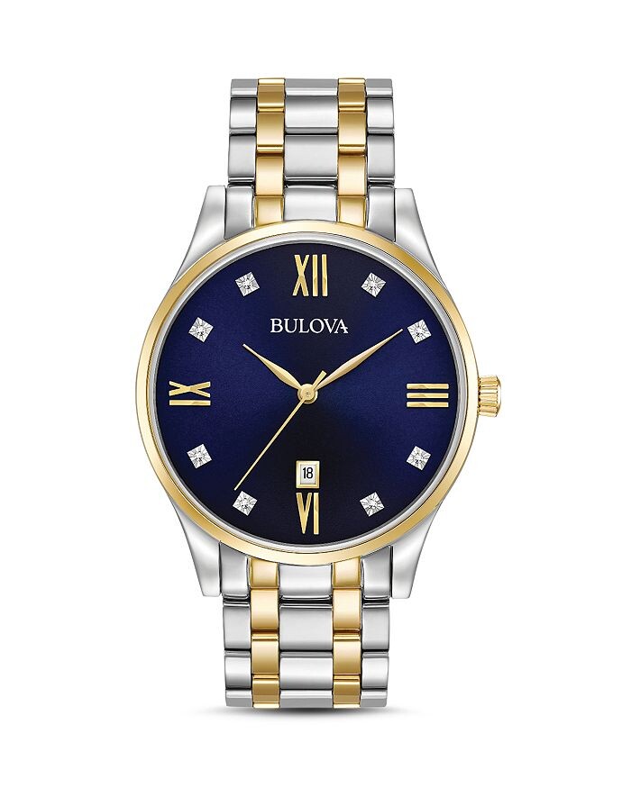 

Часы Bulova с двухцветными бриллиантами, 40 мм, синий