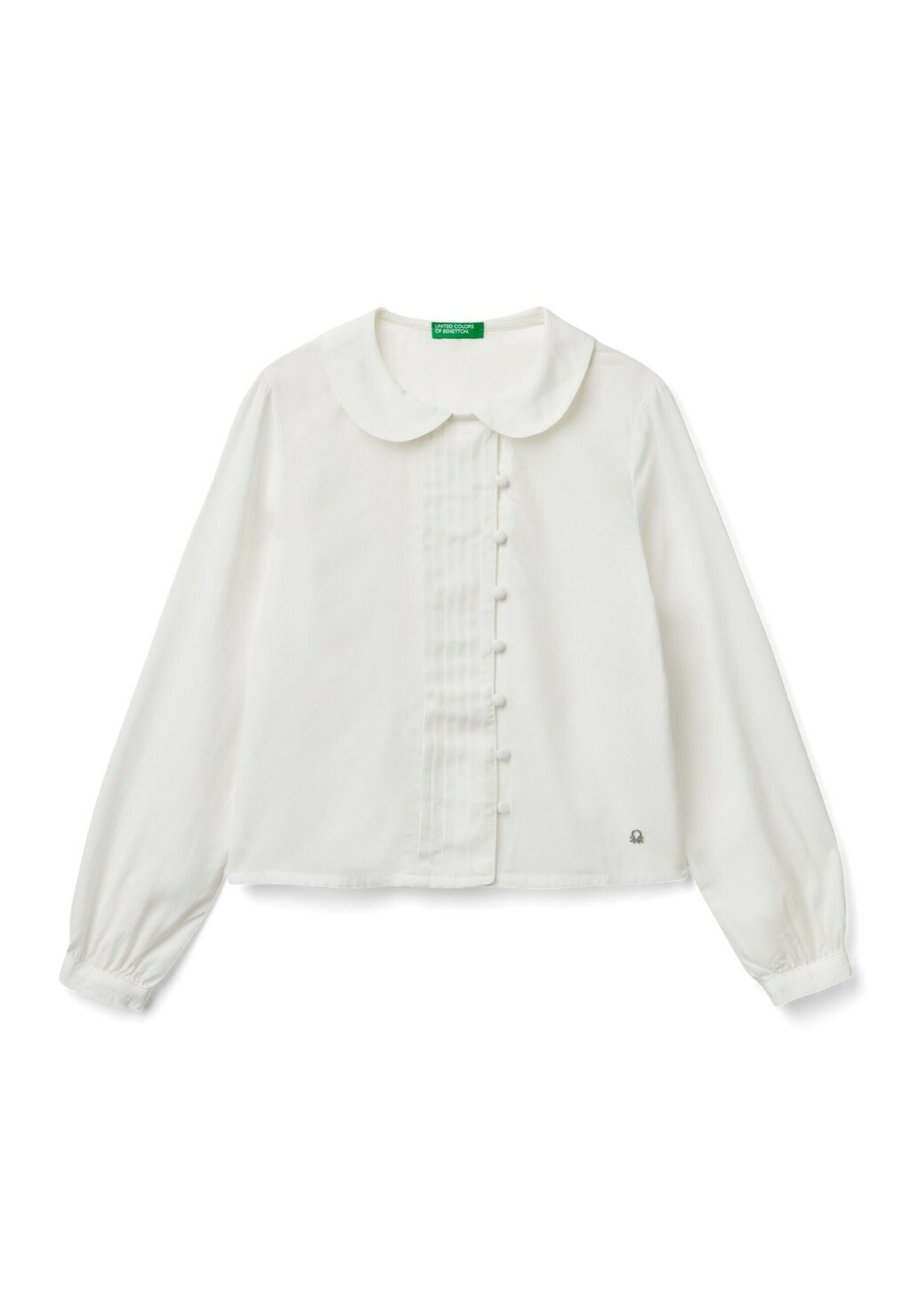 

Рубашка-блузка WITH SMALL PLEATS AT FRONT COVERED BUTTONS AND ROUND COLLAR LOGO United Colors of Benetton, белый