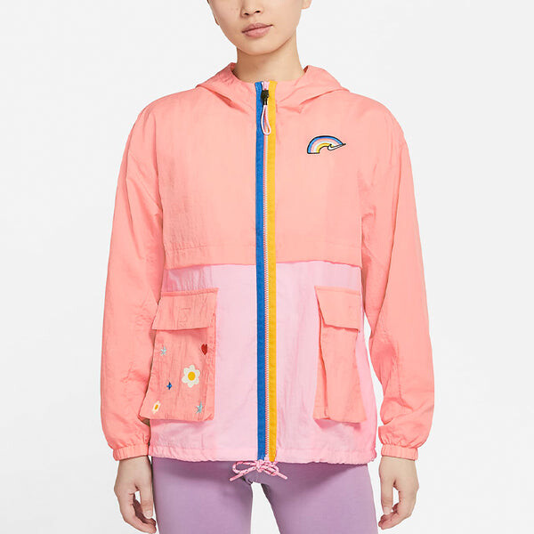 Куртка sportswear icon clash pattern embroidered contrasting colors light woven hooded jacket deep red Nike, красный — фото 3