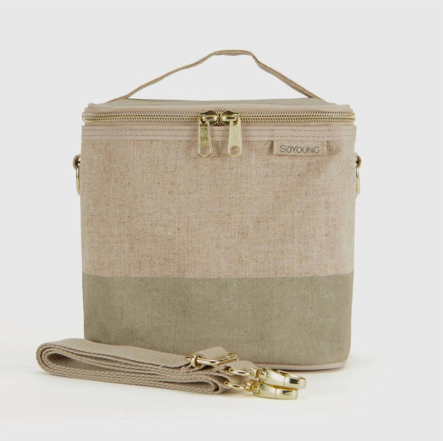 

Сумка-тоут из льна Colorblock Lunch Bag бежевого/шалфейного цвета SoYoung, Бежевый, Сумка-тоут из льна Colorblock Lunch Bag бежевого/шалфейного цвета SoYoung