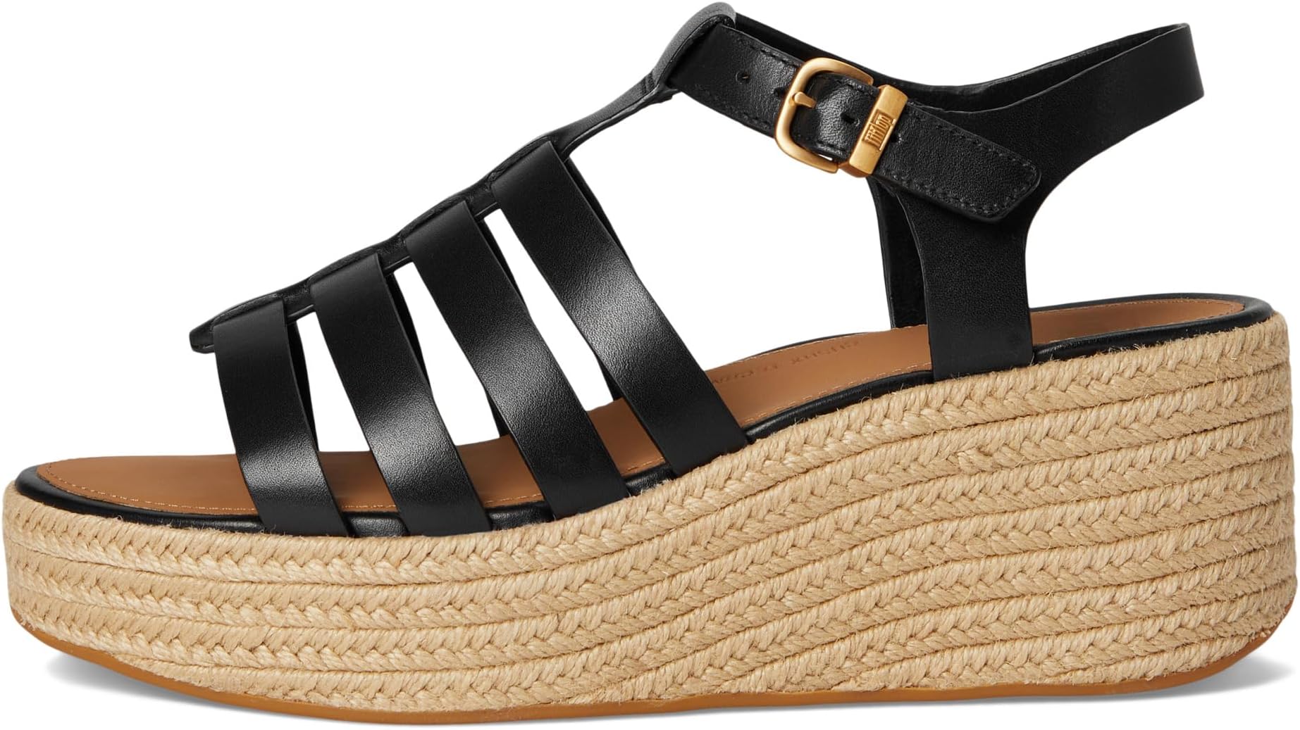 Сандалии FitFlop PLATFFORMS Espadrille Leather Fisherman Wedge Sandals, черный — фото 4