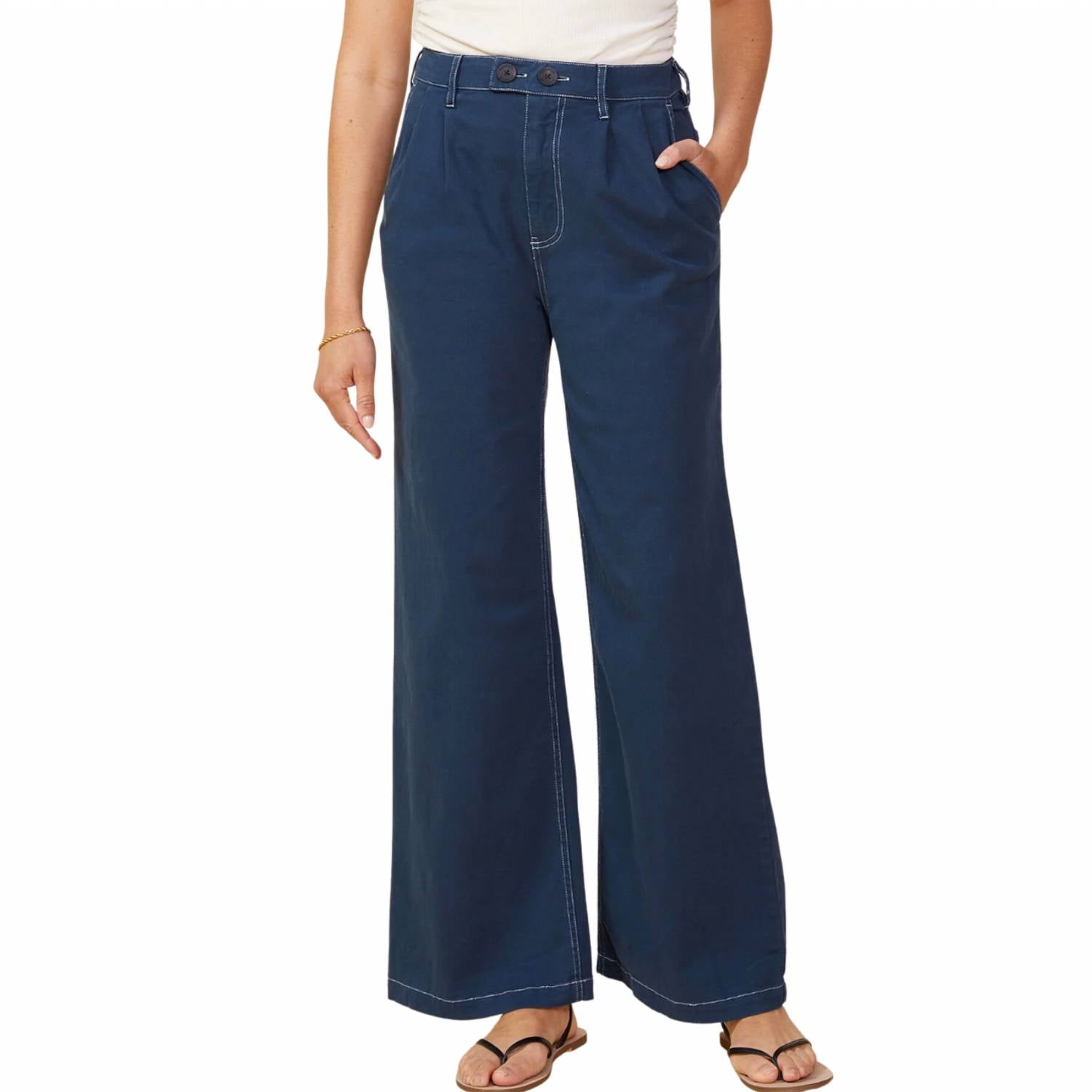 

Широкие брюки из хлопкового твила в темном дениме Monrow, цвет dark denim
