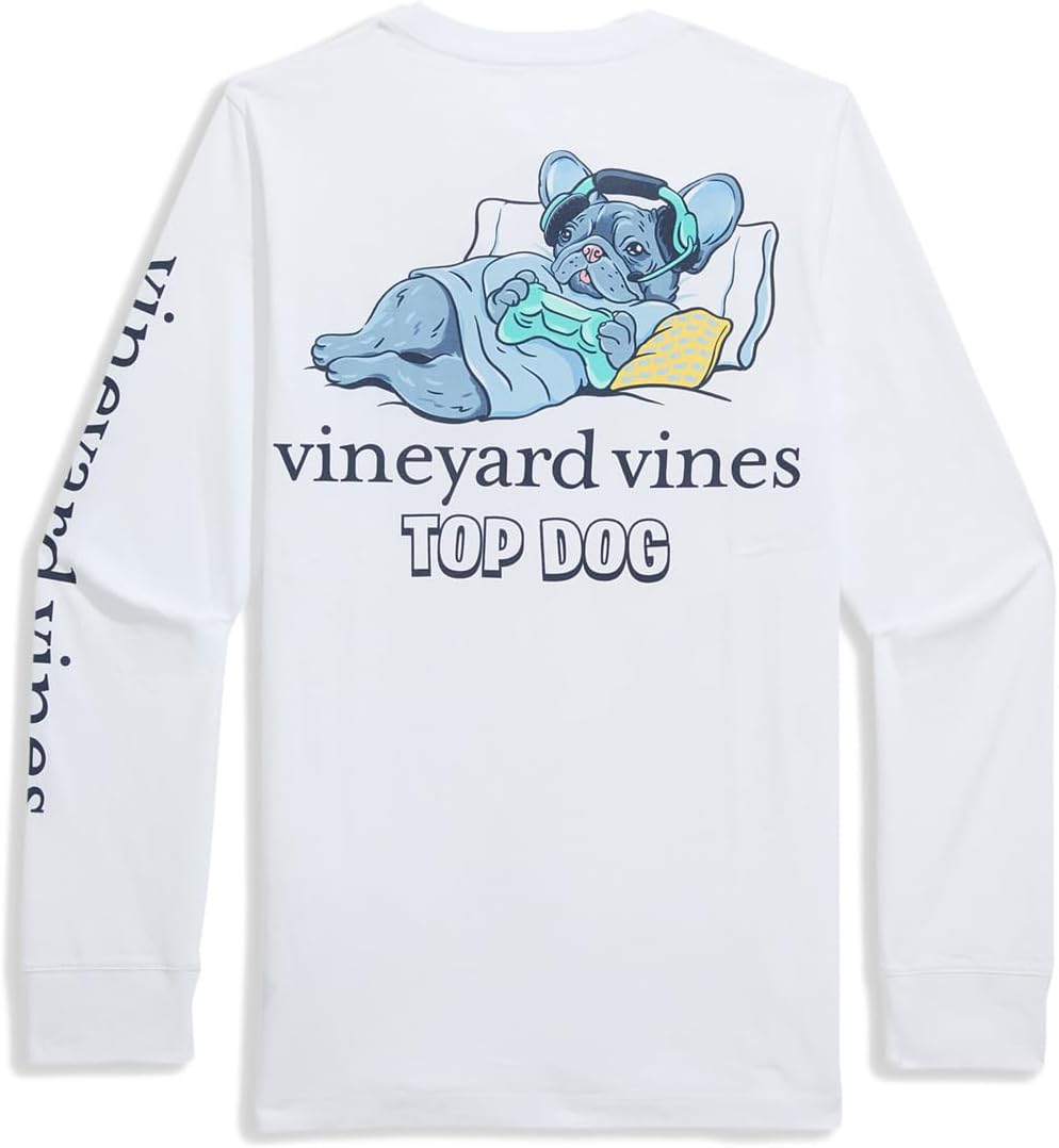 Футболка Top Dog с длинным рукавом и карманом Vineyard Vines Kids, White Cap — фото 2