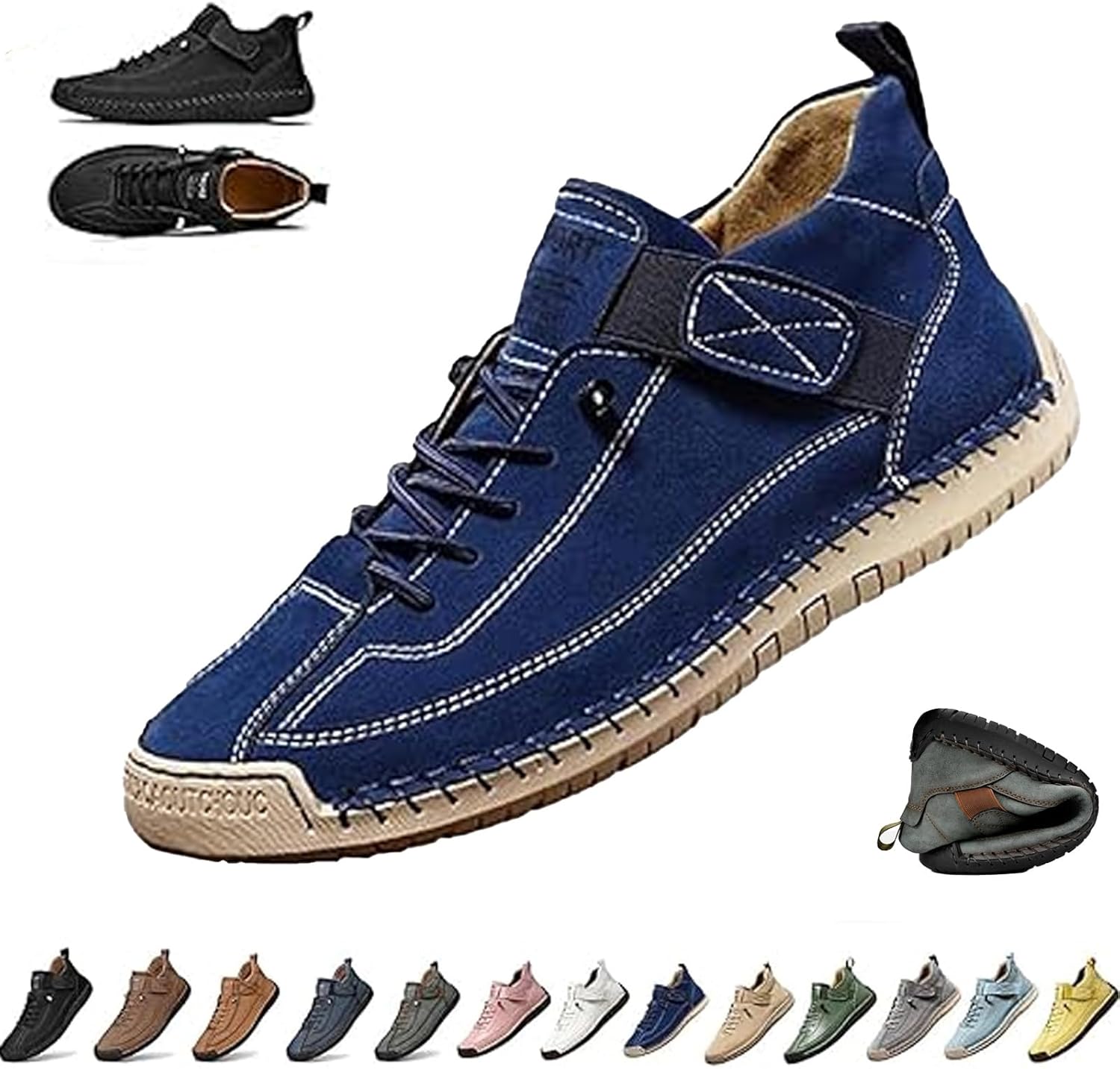 

Женские ручной работы кожаные ортопедические комфортные туфли, унисекс удобные ортопедические кроссовки, мужские слипоны для ходьбы Ghtrhsb, темно-синий