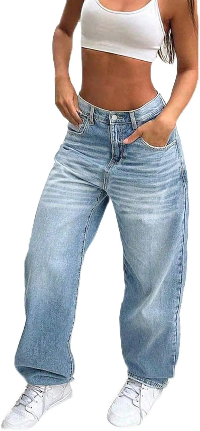 Женские джинсы Mid-Waist Loose Wide-Leg Casual Street Y2K с карманами