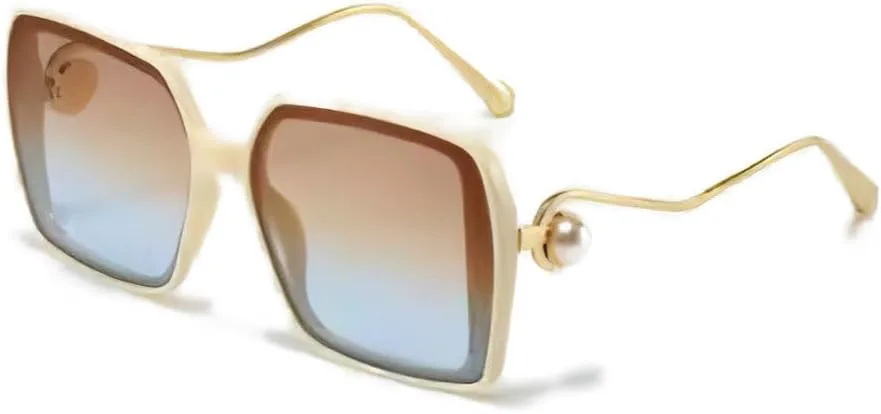 

Женские солнцезащитные очки с градиентной сине-желтой оправой, уникальная двойная оправа с золотым сферическим декором, современный модный дизайн HYYZZC, Beige