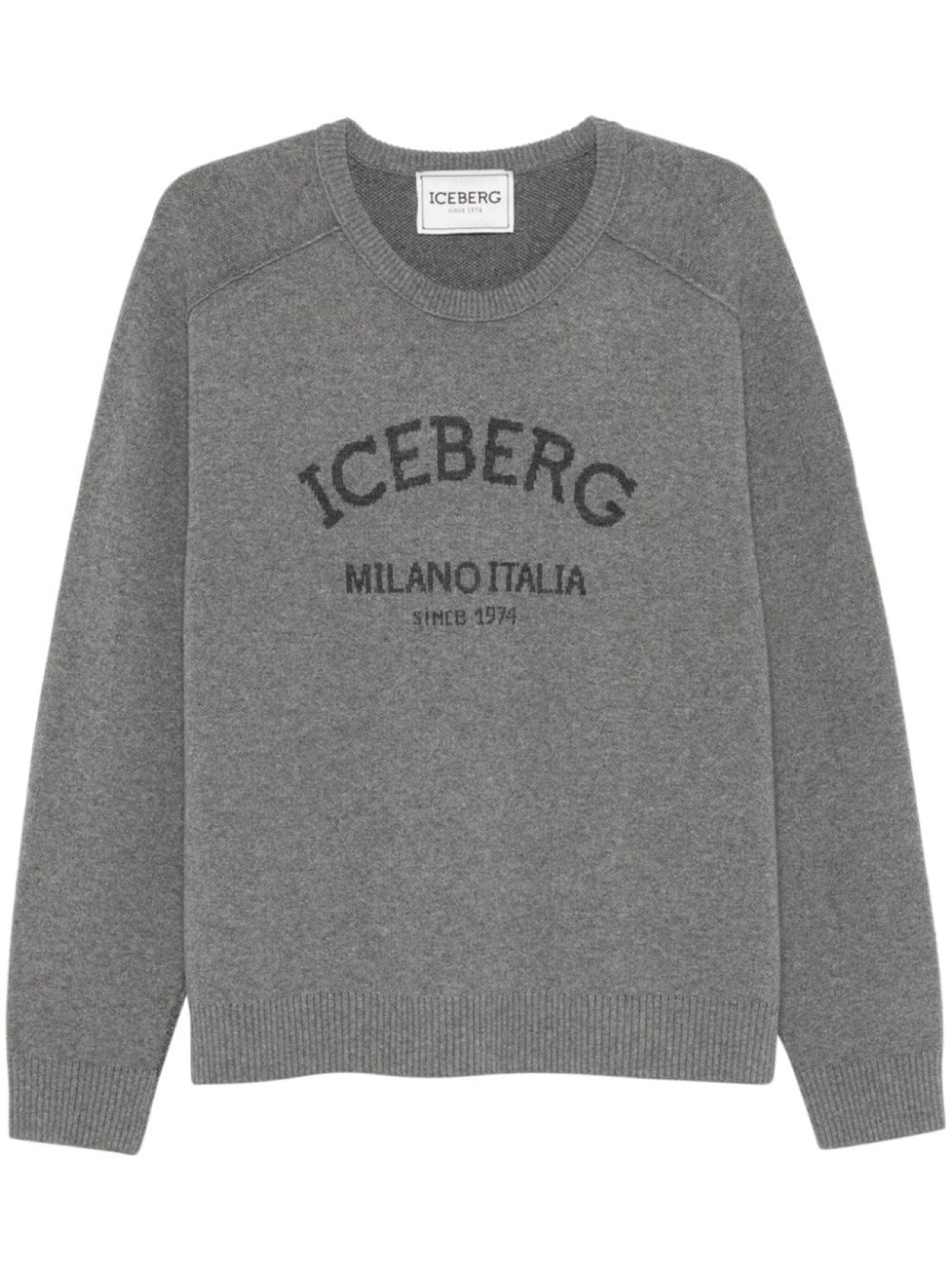 

Свитер с круглым вырезом и логотипом Iceberg в технике интарсия, серый