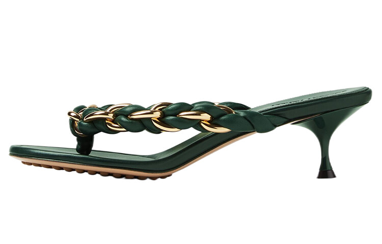 Сандалии женские Bottega Veneta, зеленый / золотой