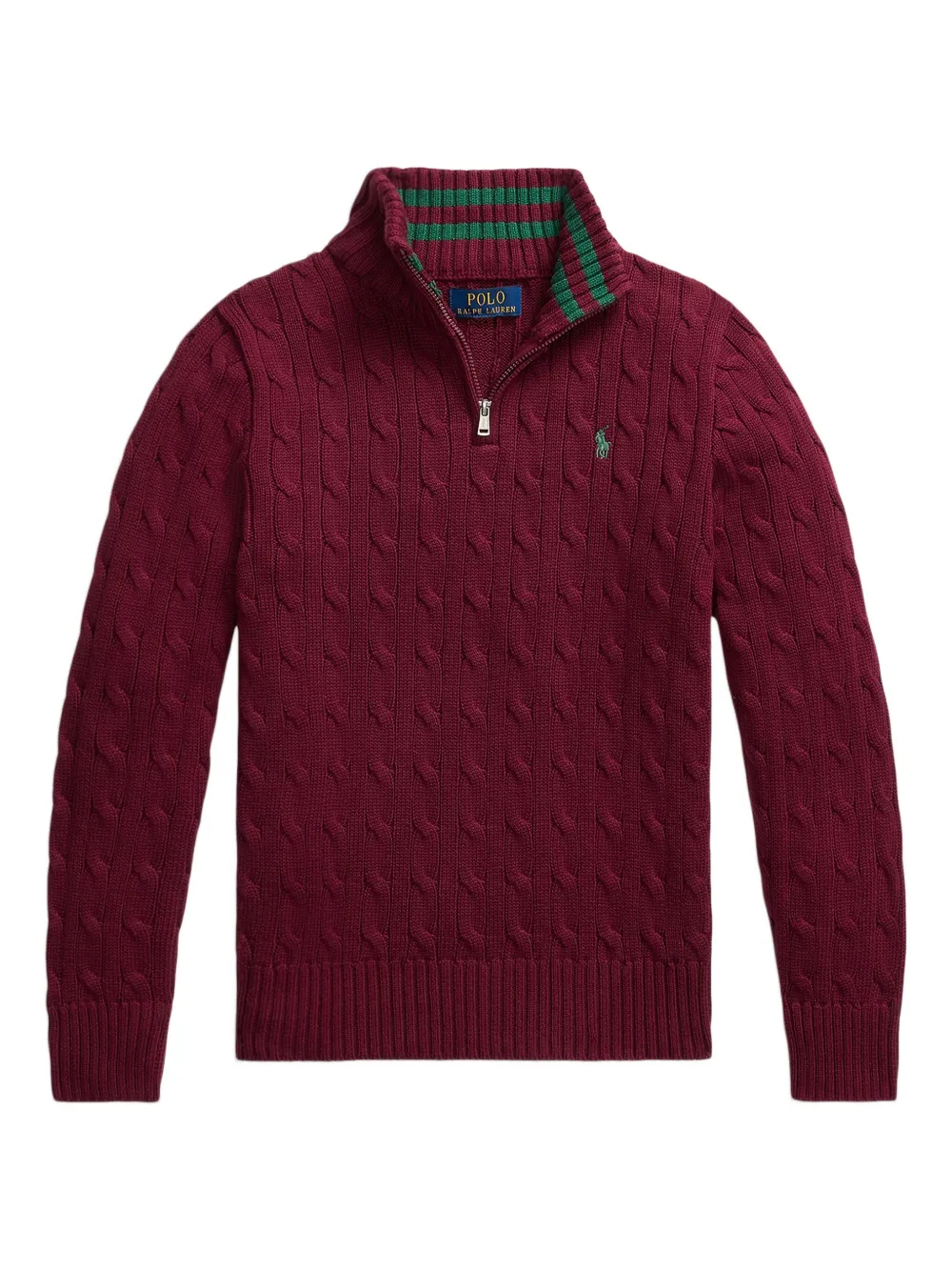 

Свитер с косовой вязкой и застежкой-молнией на половину длины POLO RALPH LAUREN KIDS, красный