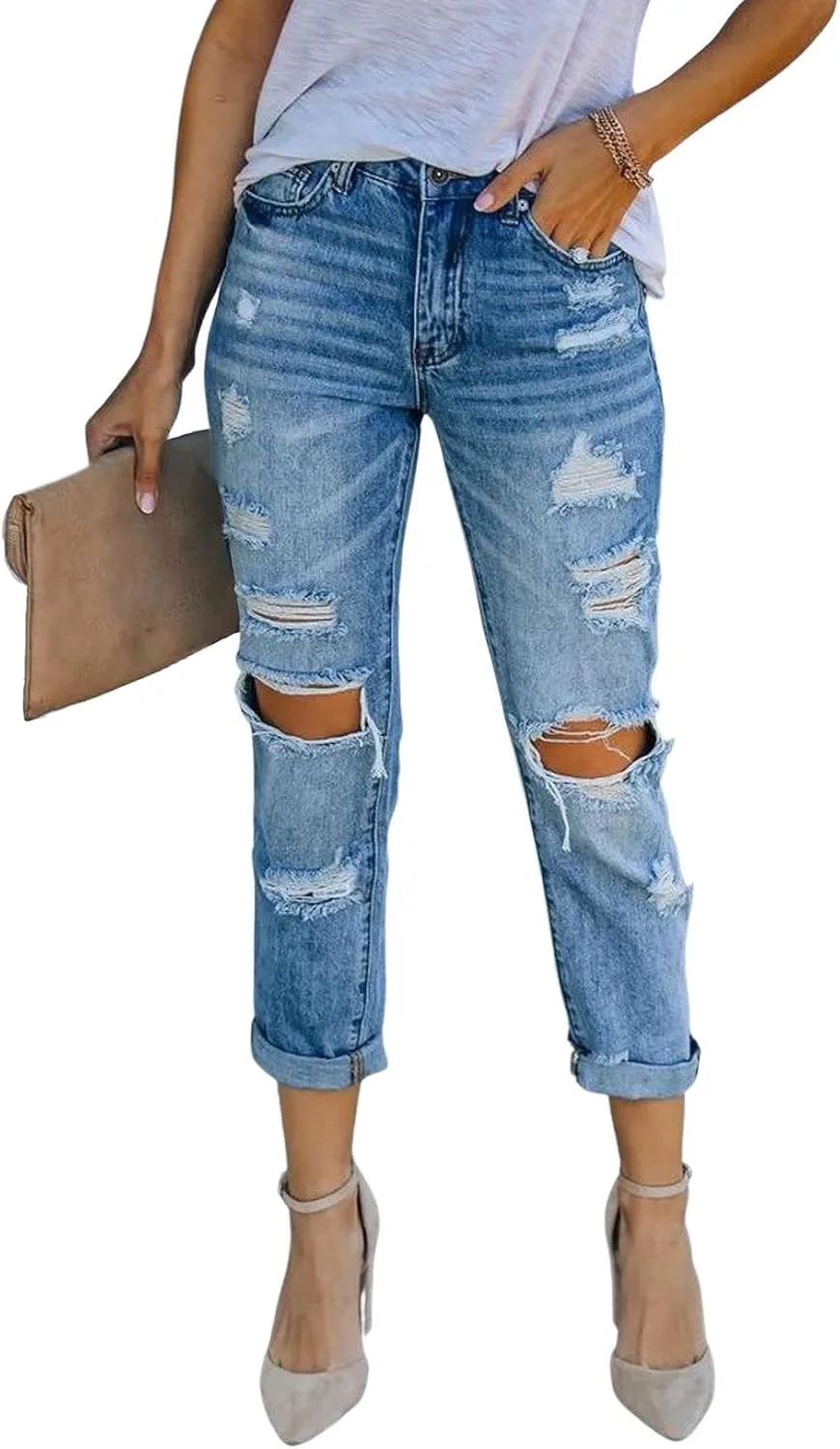 

CHARTOU Женские повседневные рваные джинсы Straight Leg