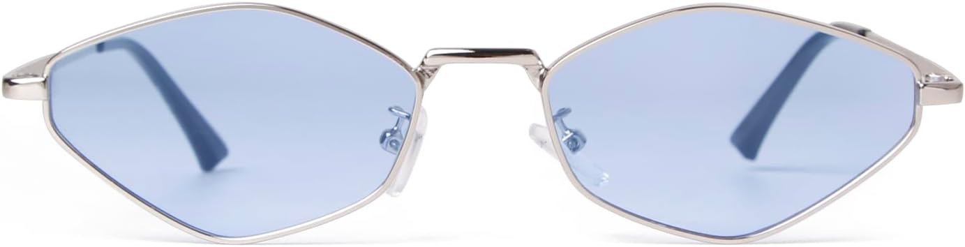 

JUDOO Модные металлические шестиугольные солнцезащитные очки для женщин и мужчин, золотистые, винтажные, узкие, неправильной формы, маленькие, ретро, ​​шестиугольные солнцезащитные очки, Silver Frame/Light Blue Lens