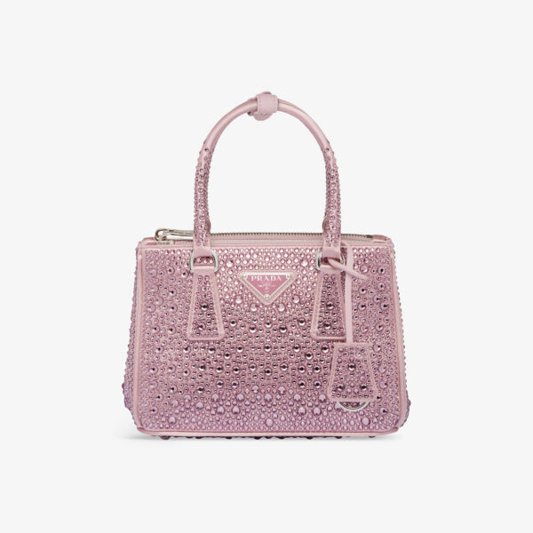

Миниатюрная атласная сумка Galleria, украшенная кристаллами Prada, розовый