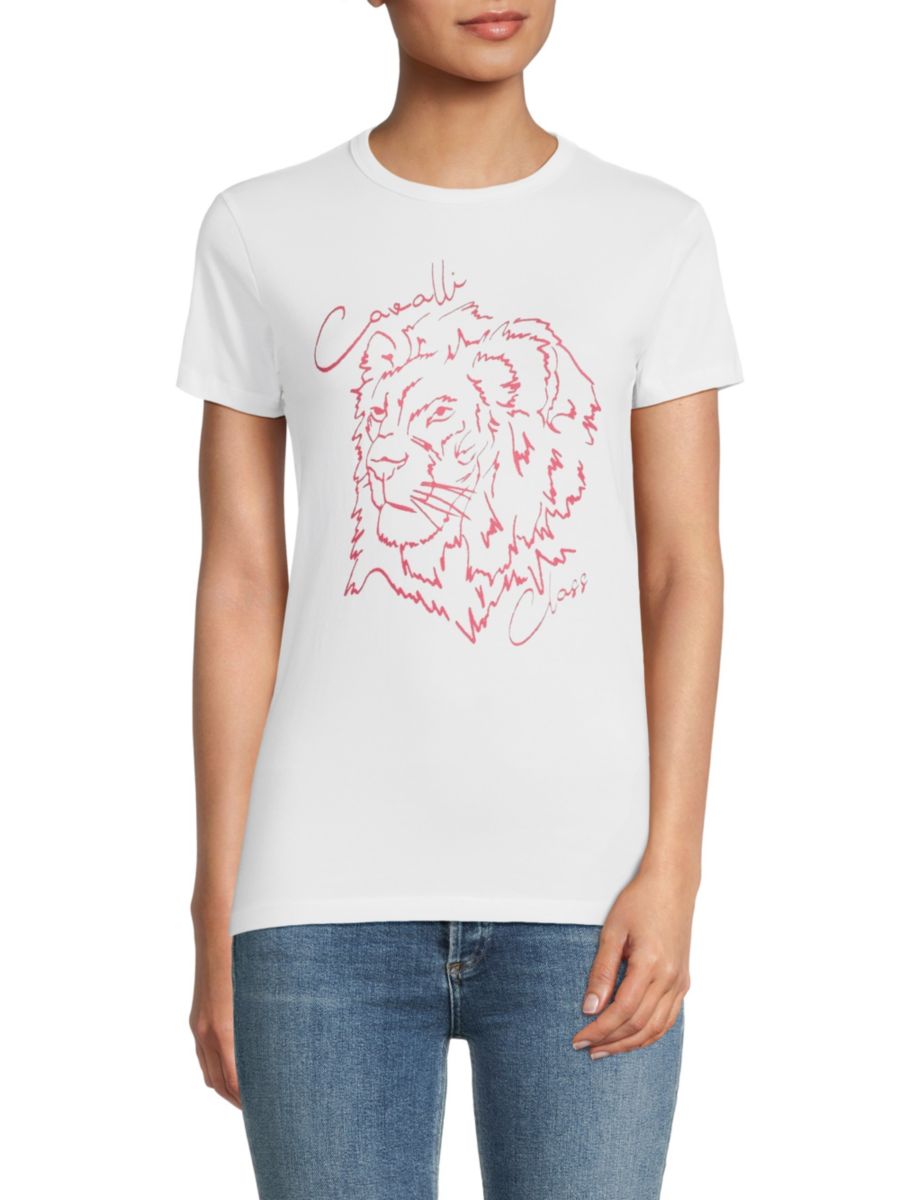 

Футболка из хлопковой смеси с графическим логотипом Roberto Cavalli, цвет White Pink