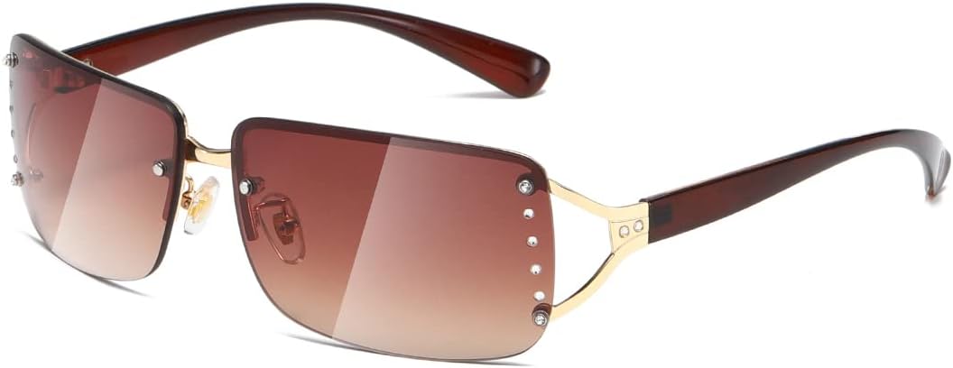 

Солнцезащитные очки Kimorn прямоугольной формы для женщин и мужчин, стильные, без оправы, модные, в стиле ретро, ​​90-х, винтажные, квадратная оправа, K1314, Gold Frame Gradient Brown Lens