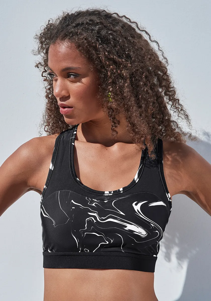 

Функциональная рубашка LASCANA ACTIVE "-Sporttop Black Marble", с борцовкой на спине и сеткой, цвет Schwarz-Marmoriert